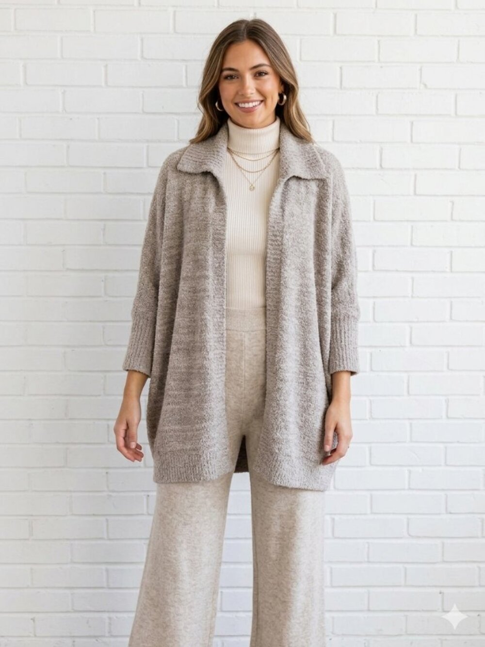 Barefoot Dreams CozyChic Oversize Cardigan Gray Collared Poncho Sweater OS